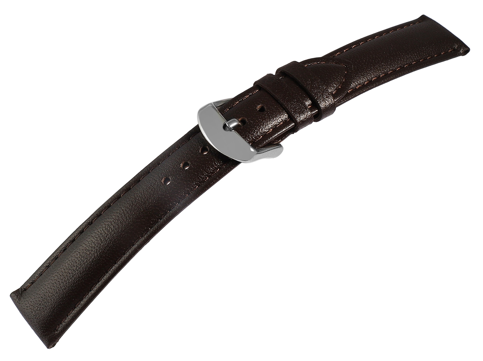 Gr 12 mm Uhrenarmband aus Echtleder in dunkel braun, genäht