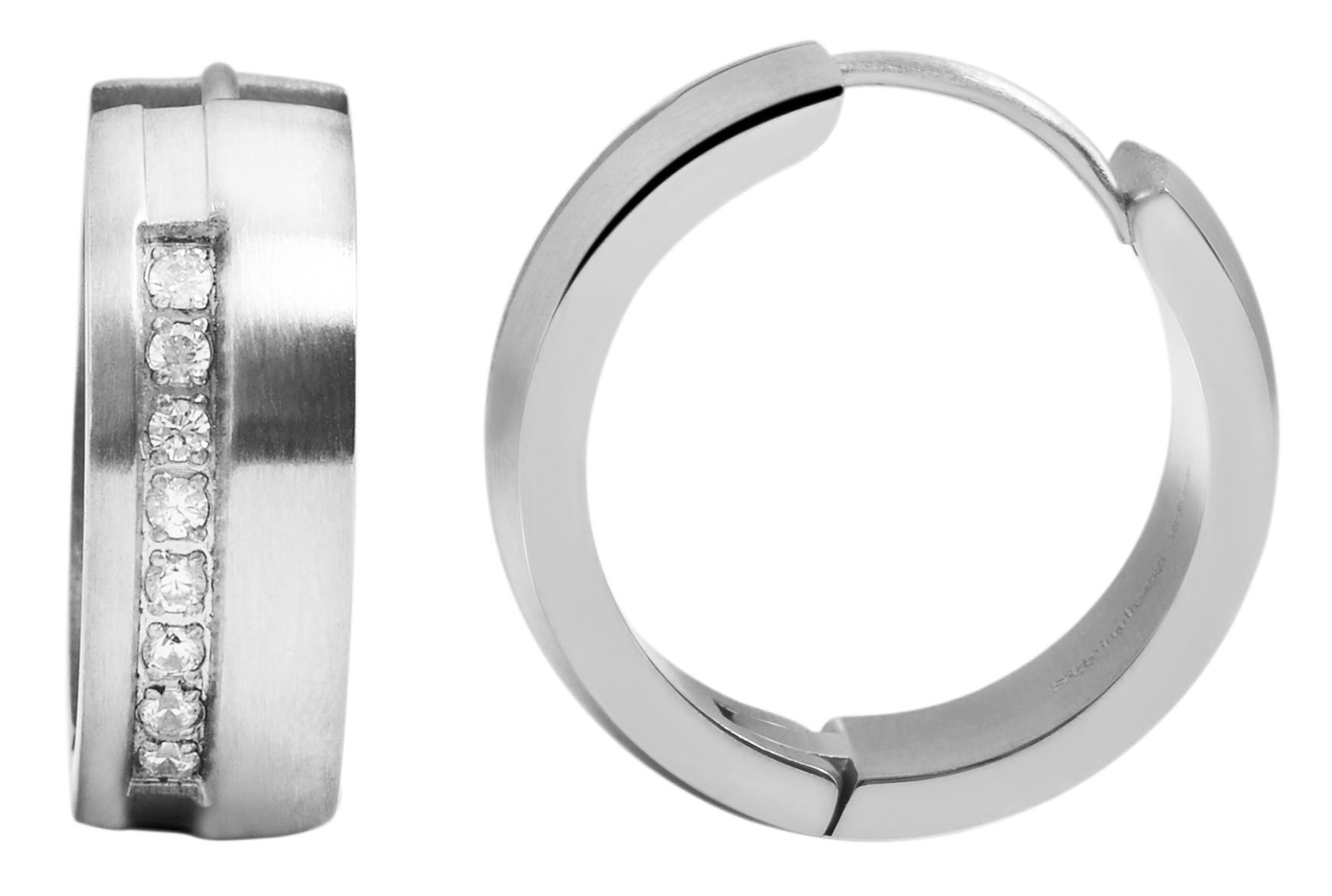 Akzent Edelstahl Klapp-Creolen, Simili besetzt, silberfarbig, matt