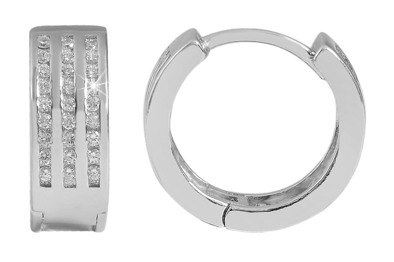 925/- Echt Silber Klapp-Creolen "Karla" mit Zirkoniabesatz, 925/rhodiniert