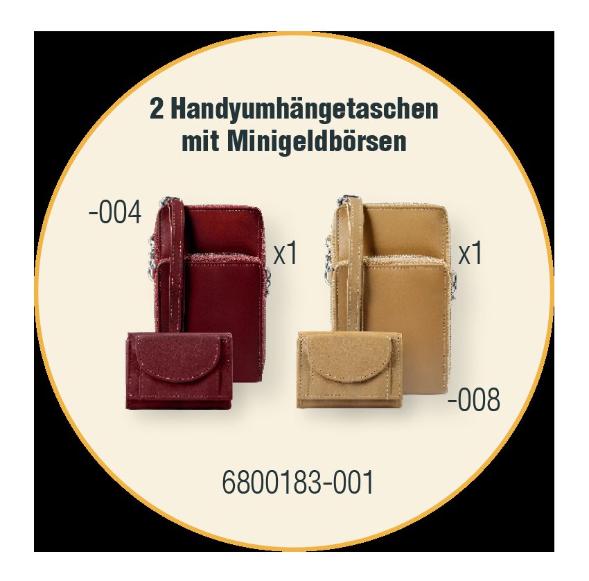 2 Stück Handyumhängetasche mit Minigeldbörse, Echtleder