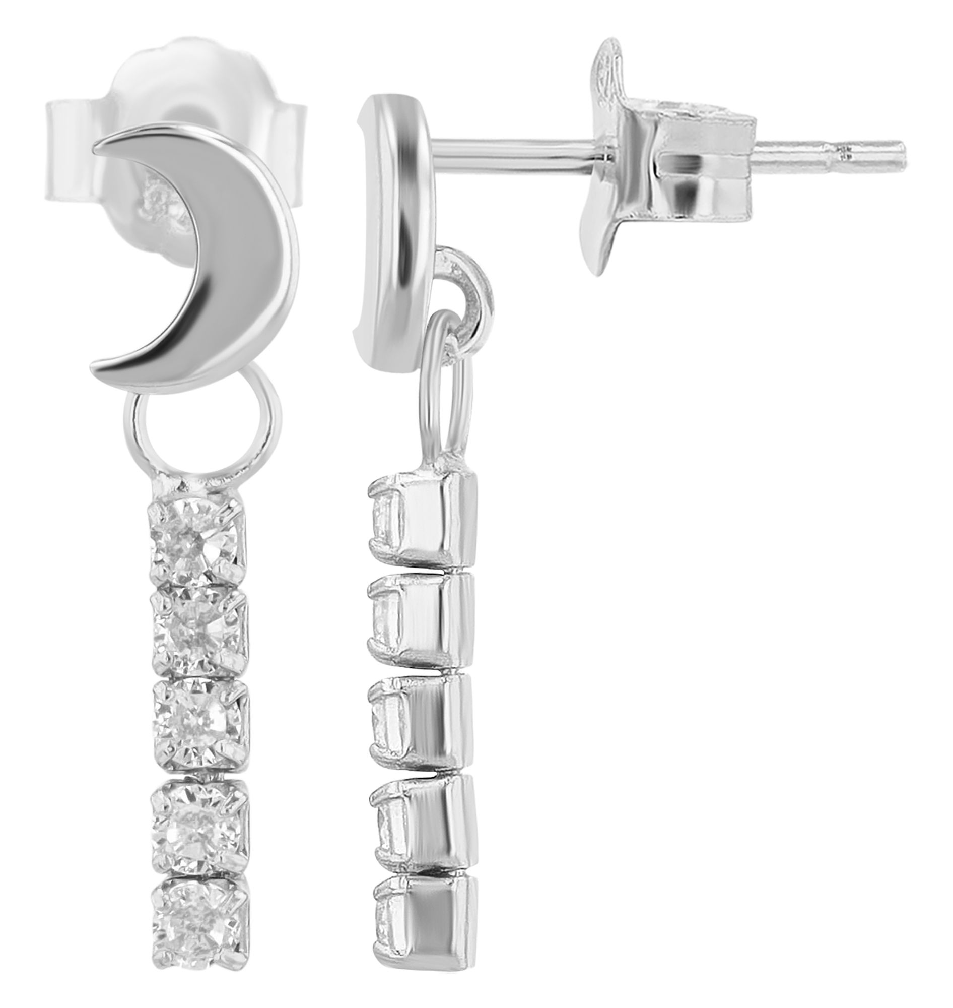 "Nevana" 925/- Echt Silber, Mond Ohrstecker mit Hänger, Zirkonia, silberfarben rhodiniert