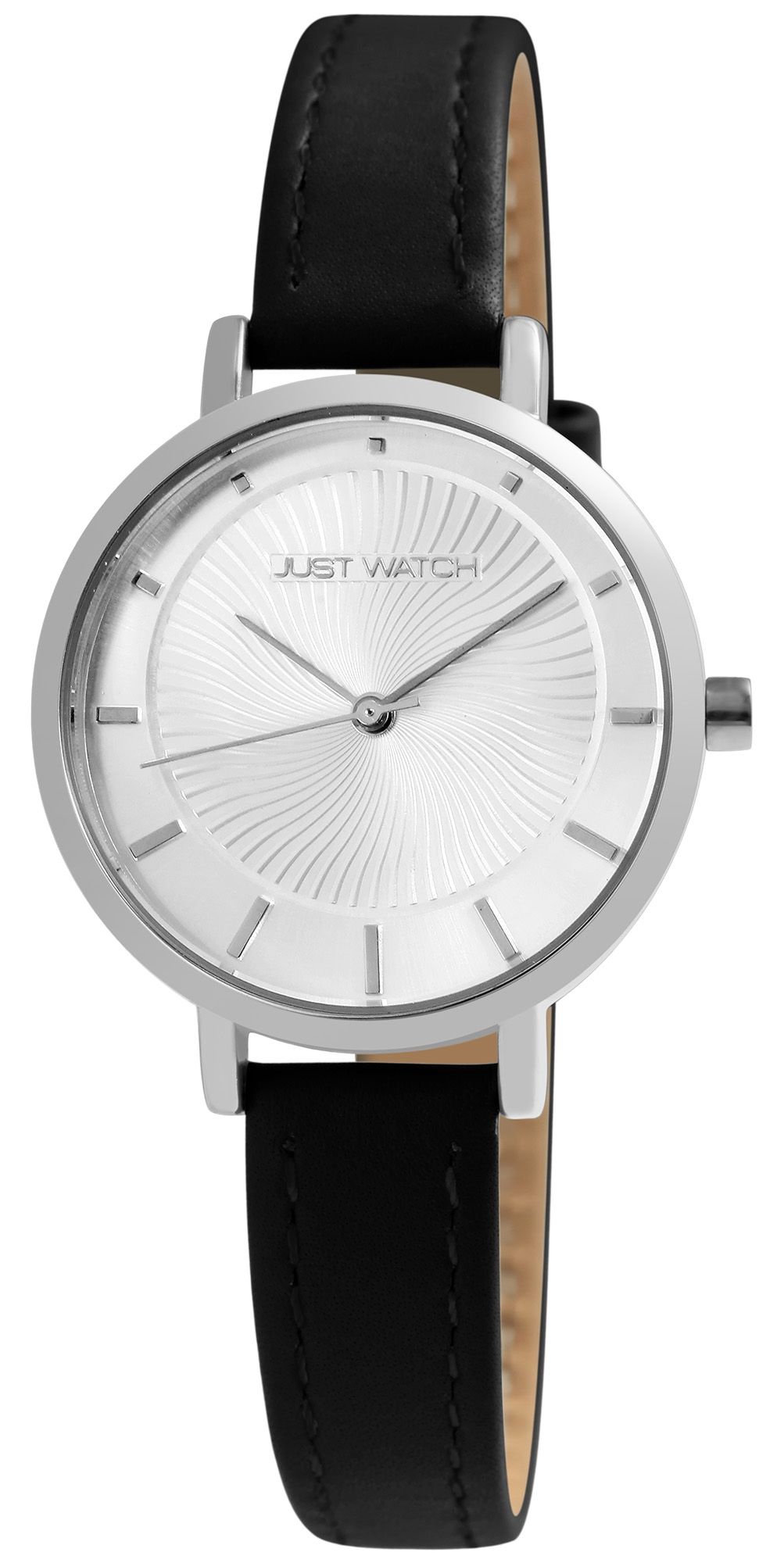 Just Watch Damenuhr mit Echtlederarmband, schwarz/silberfarben