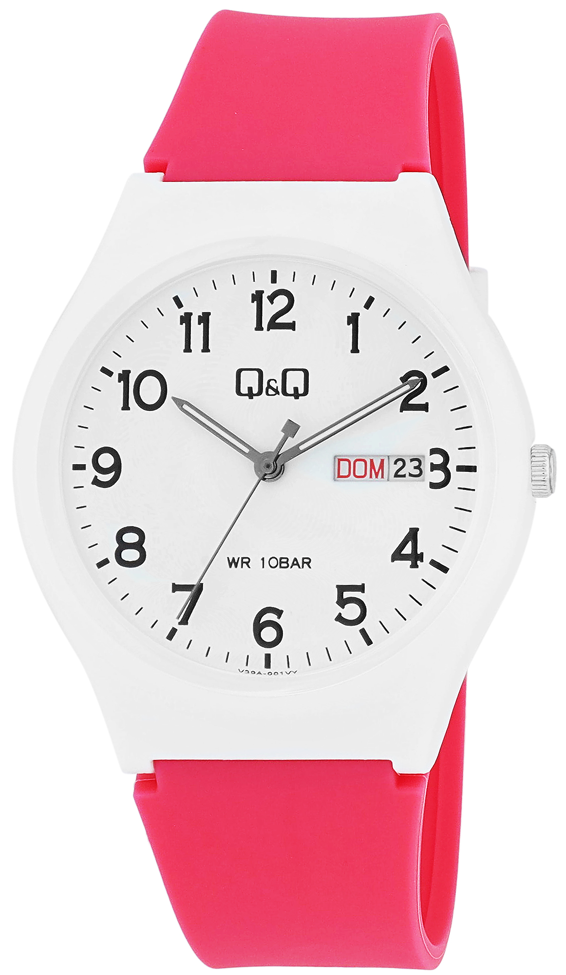 Q&Q Damenuhr mit Silikonarmband, 10 BAR, pink/ weiß