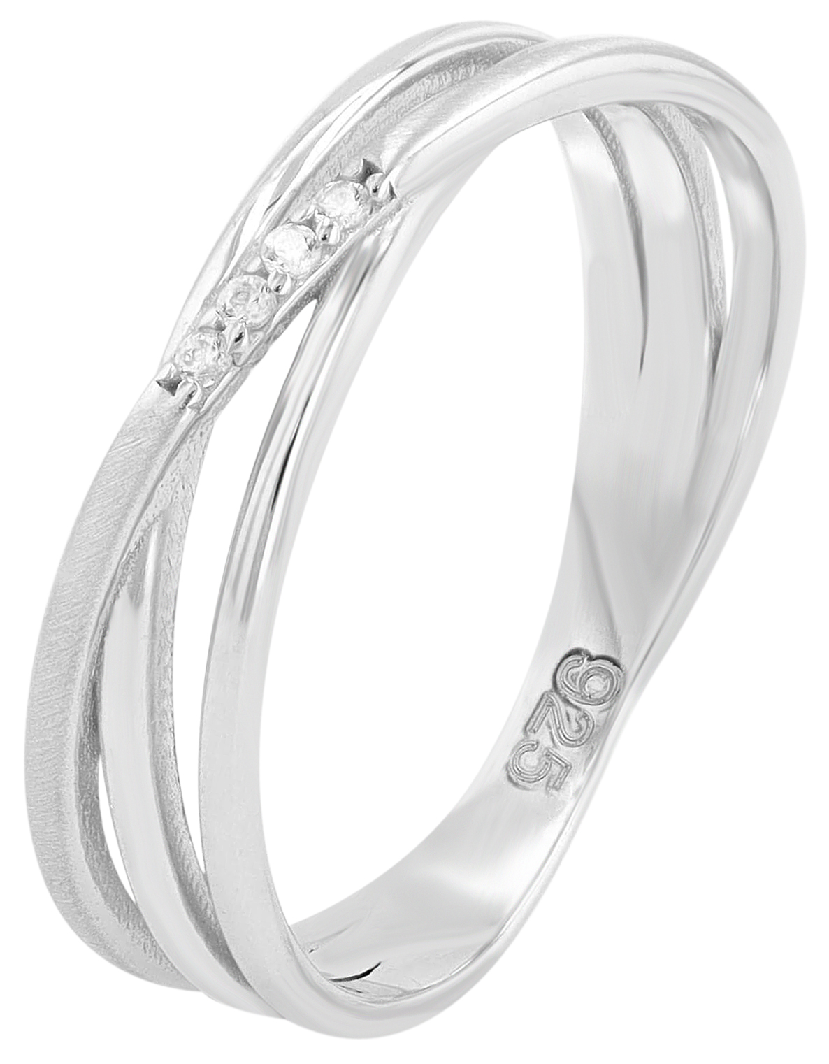 "Amy" 925/- Echt Silber Ring, 3-reihig, Zirkonia, rhodiniert, Gr. 56