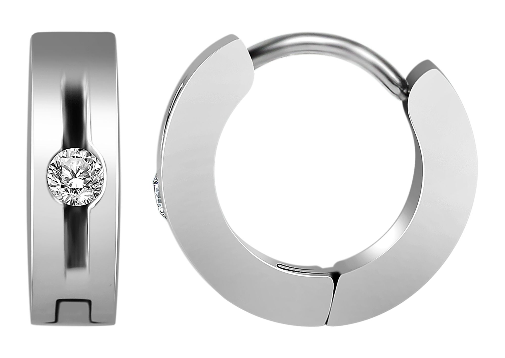 "Elfi" Akzent Klapp-Creolen, Edelstahl, Similibesatz, silberfarben