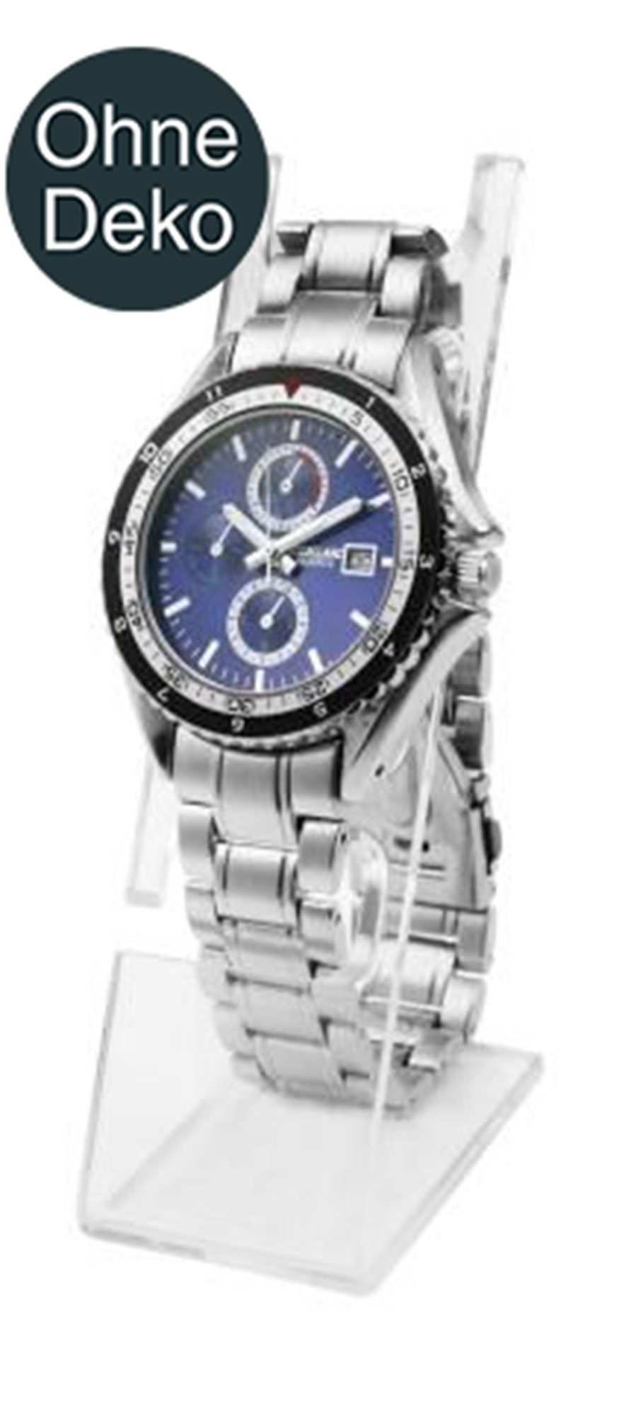 Uhrenaufsteller, transparent (ohne Deko), 12 cm x 3,3 cm x 5 cm