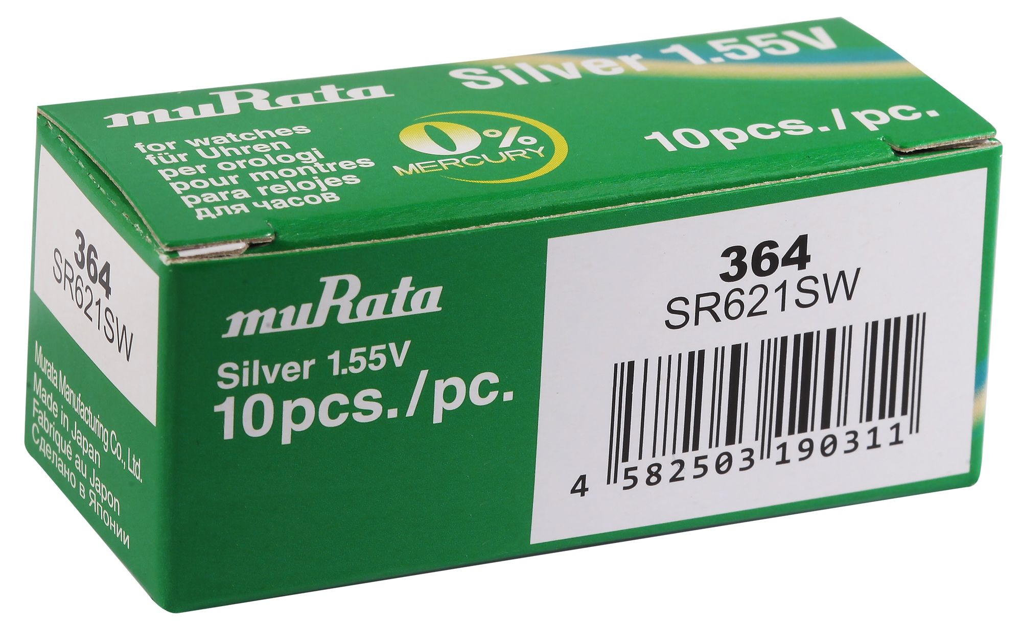 MURATA Knopfzellen, 0% Quecksilber , Verpackungsinhalt 10 Stück, 364