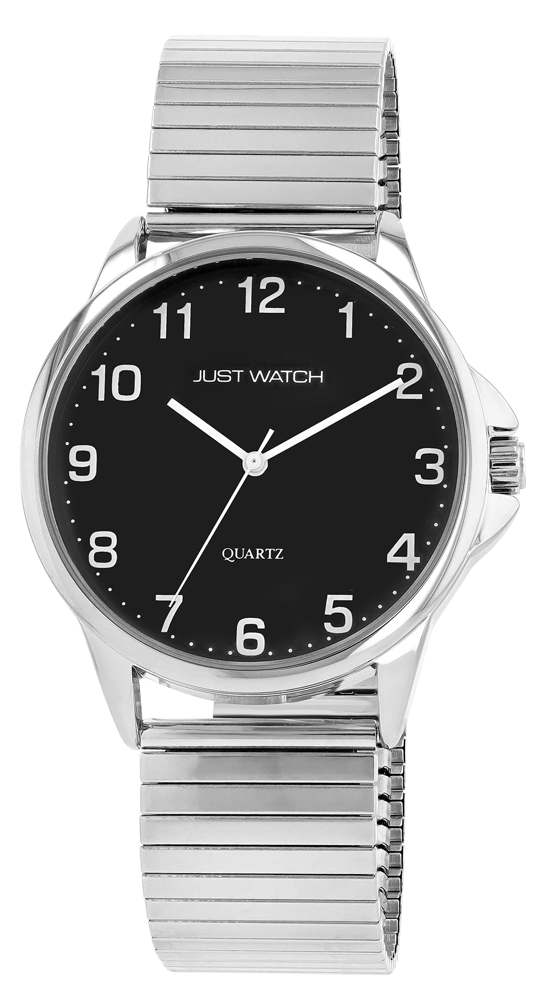 JUST WATCH "Ronny" Herrenuhr Ø 39 mm, Edelstahl Zugaband, silberfarben/schwarz