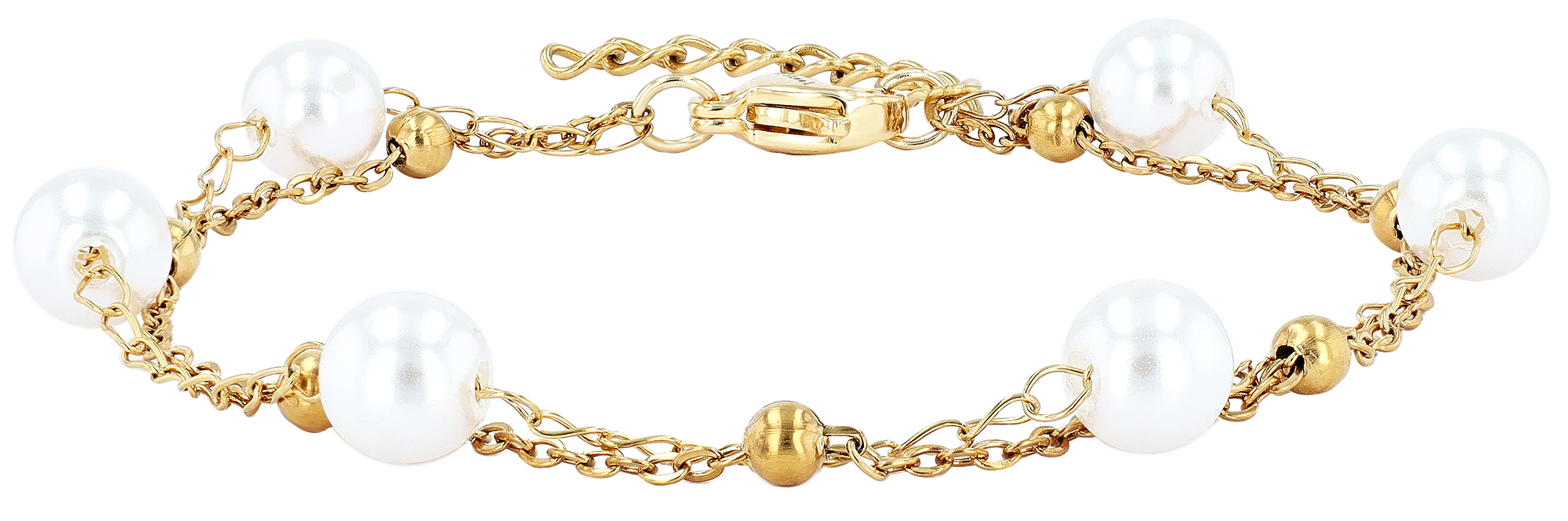 "Mahila" Armband 17+3 cm, Layering, Edelstahl/ Glasperle, goldfarben