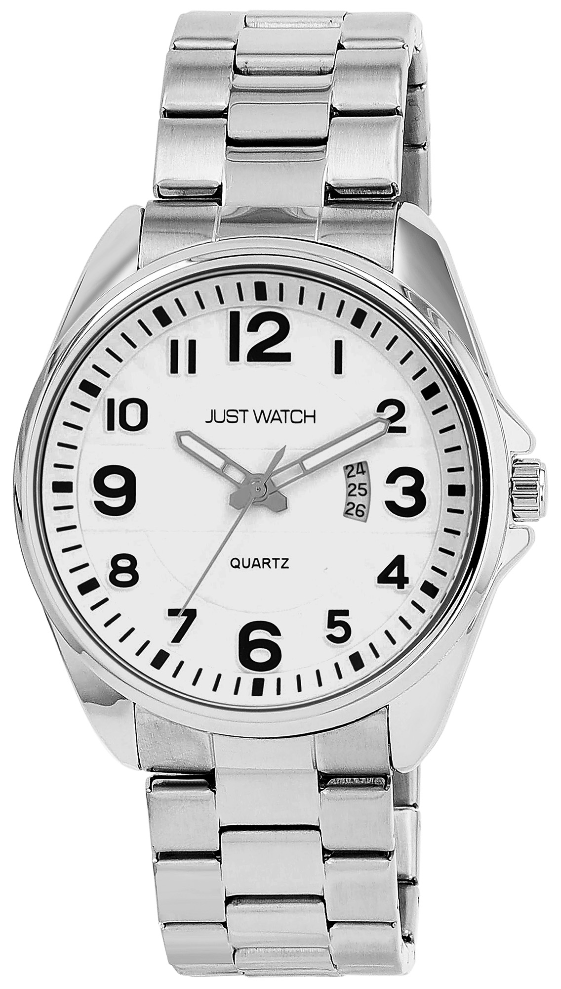JUST WATCH Herrenuhr "Netar" mit Gliederarmband, Edelstahl, 3 ATM, silberfarben/weiß