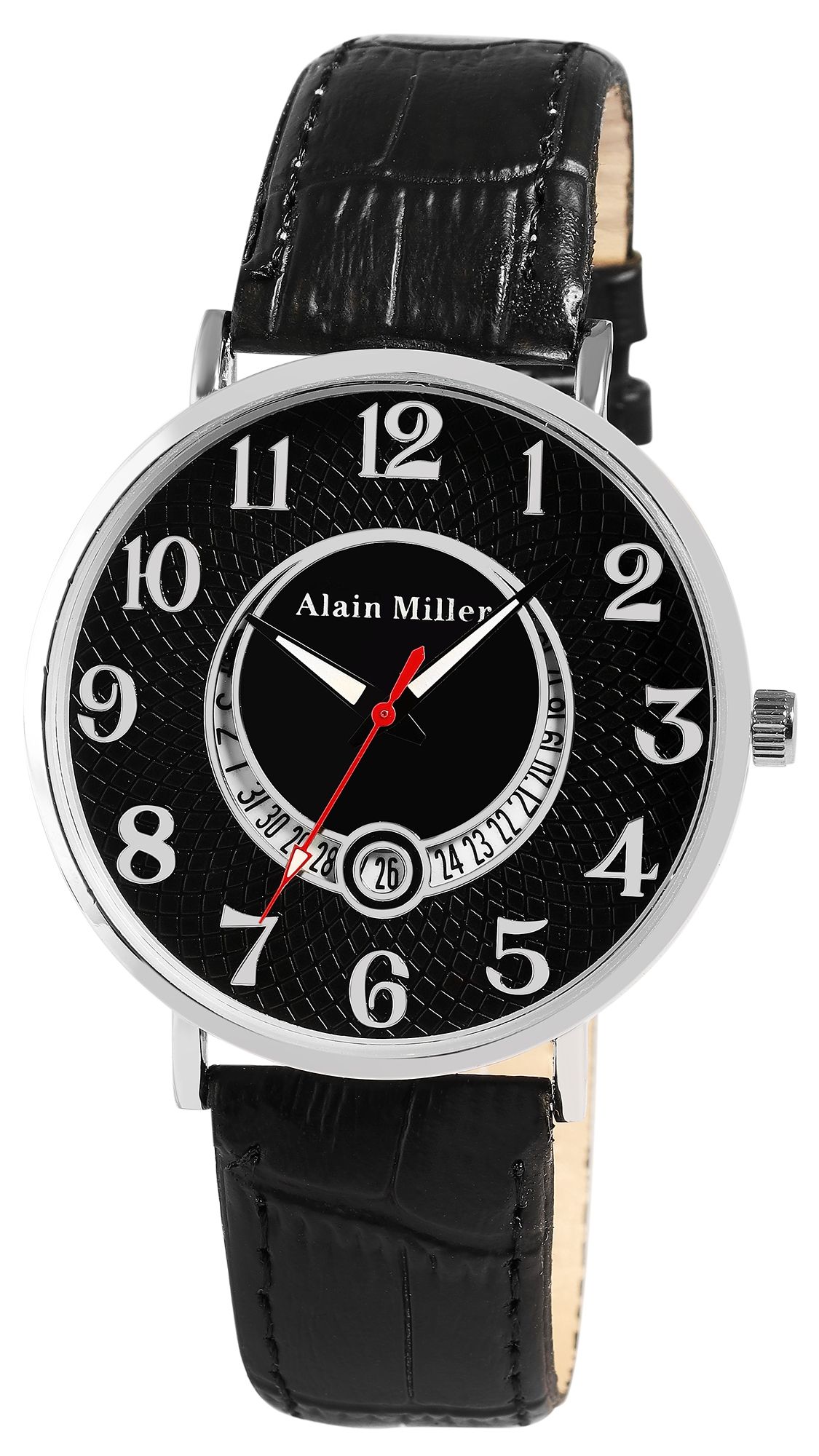 Alian Miller Herrenuhr mit Band aus Lederimitat, schwarz, schwarz