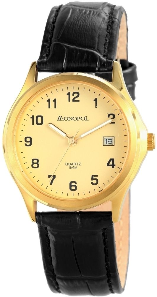 Monopol Herrenuhr mit Echtlederarmband, 5 Bar wasserdicht