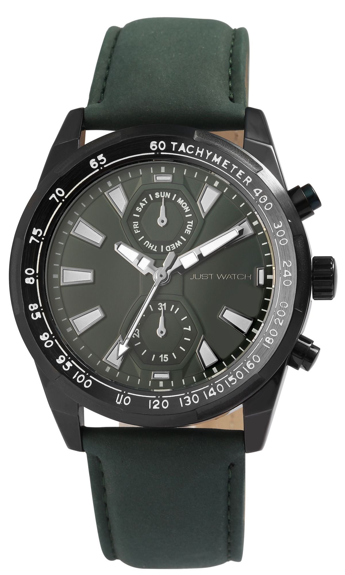 Just Watch Herrenuhr mit Echtlederarmband, grün