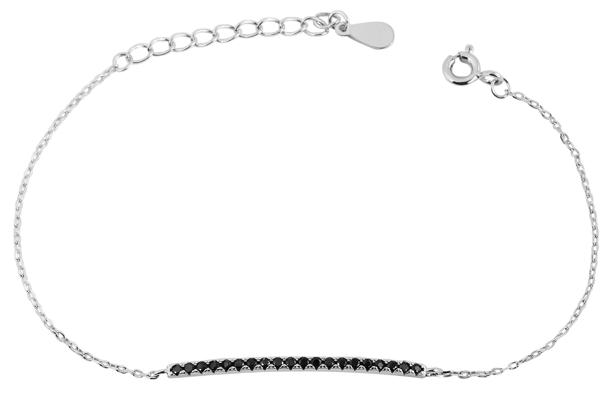 925/- Echt Silber Armband "Black Caren" mit länglichem Element und schwarzen Zirkoniasteinen, 16+3 cm, 925/rhodiniert