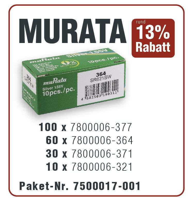 MURATA Aktionspaket Knopfzellen mit 321er, 364er, 371er, 377er