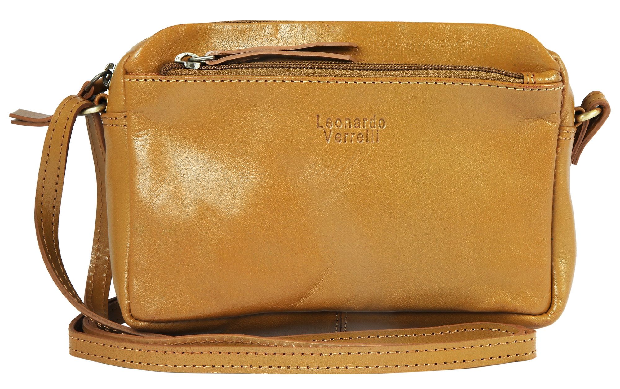 Leonardo Verrelli Echtleder Umhängetasche Damenhandtasche, hellbraun