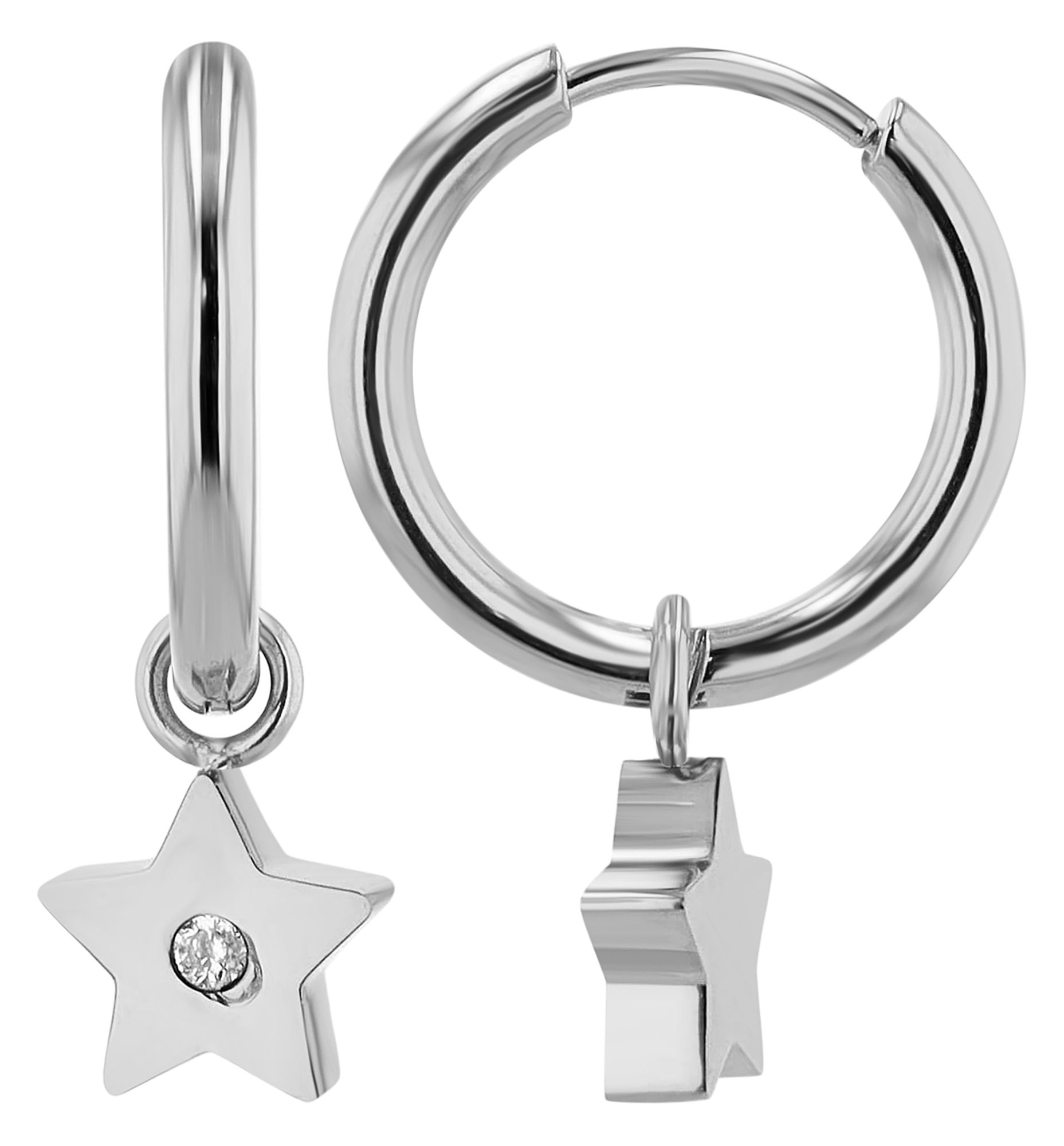 "Sari" Edelstahl Creole mit Stern Anhänger, silberfarben