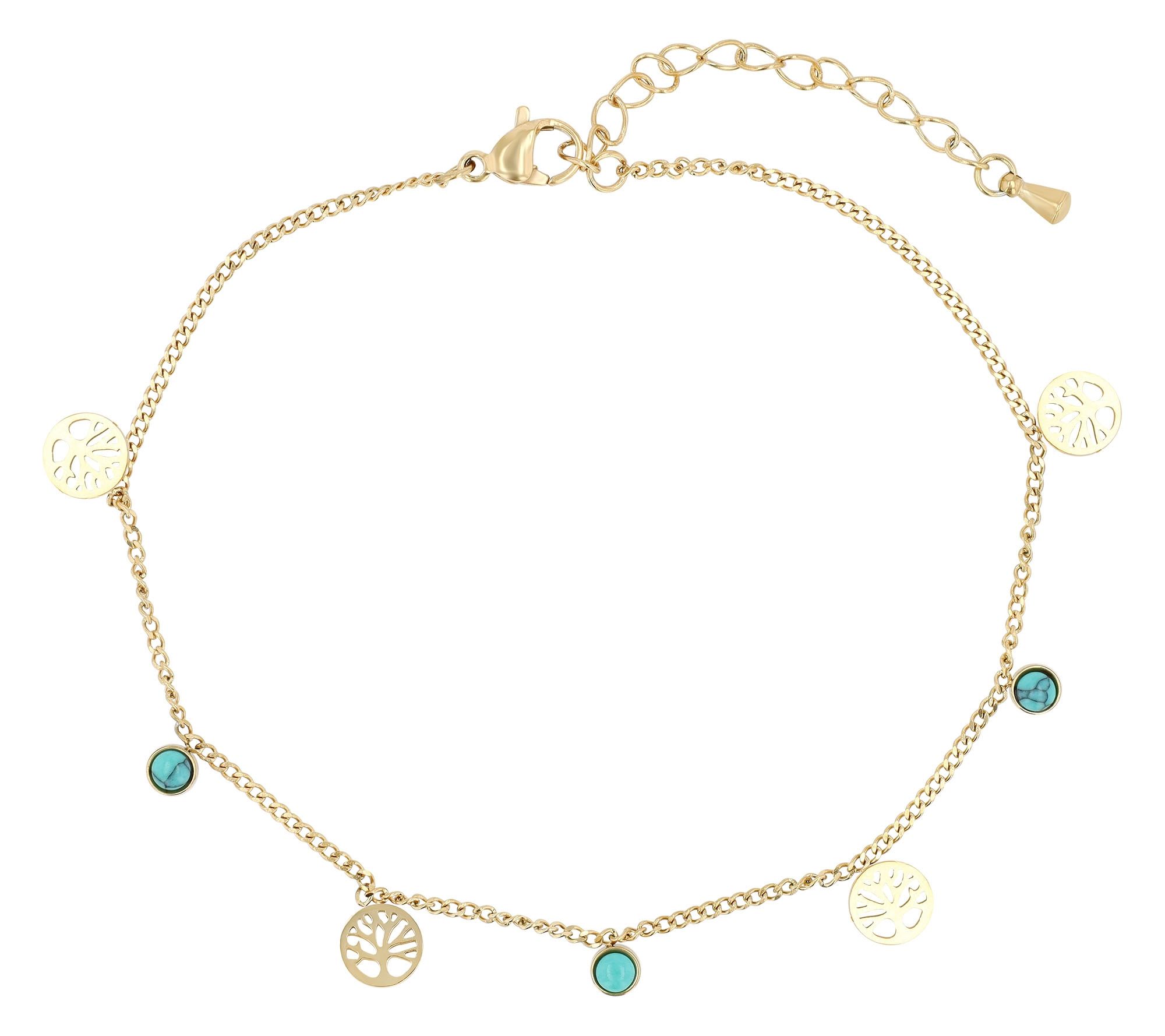 "Lys" Edelstahl Fußkettchen (Lebensbaum), 21,5 + 5 cm, goldfarben