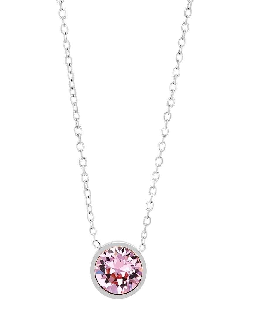 "Laila" Halskette mit rosa Swarovski Anhänger Ø 10 mm, Edelstahl, silberfarben, 43 + 5 cm