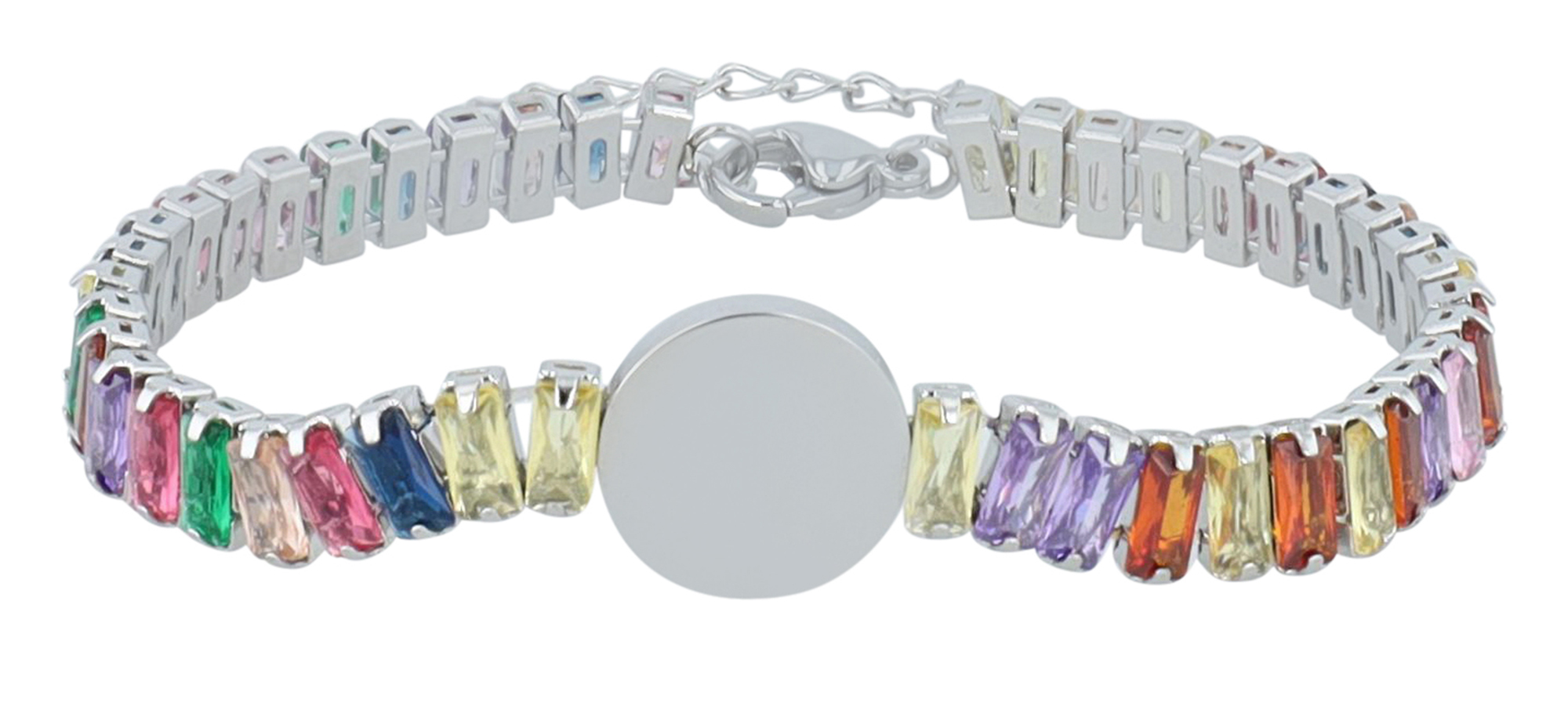 "Alexa" Armband 18 cm, Edelstahl & Zirkoniasteine, Gravurplatte, silberfarben