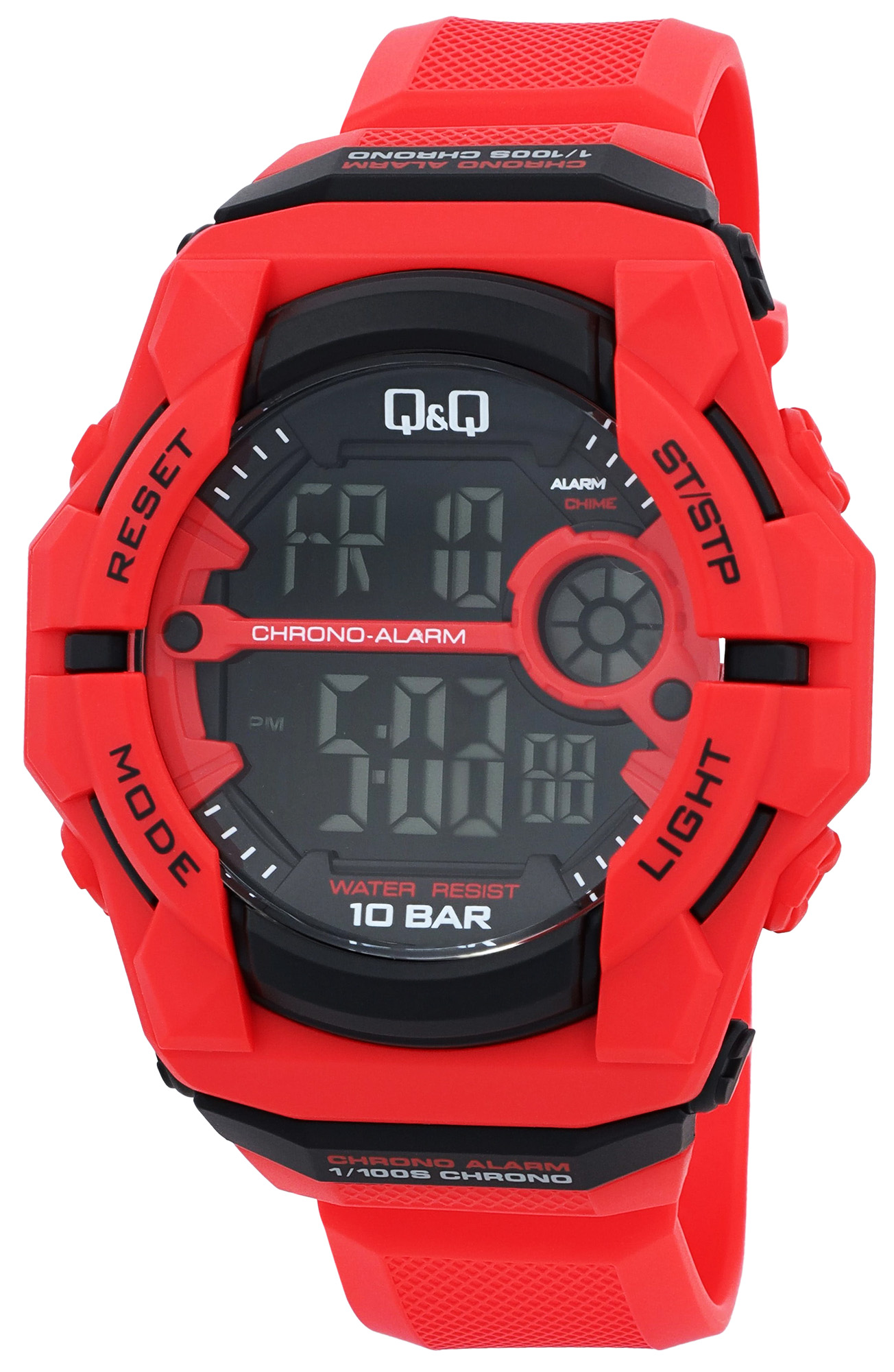Q&Q Digitaluhr für Herren Ø 50 mm, Resinband, rot