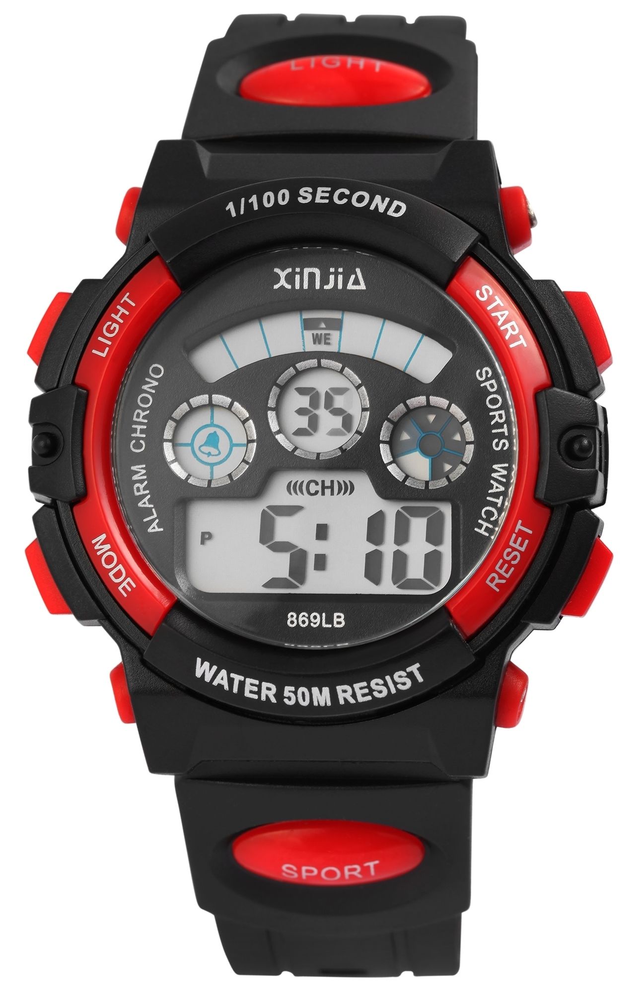 Xinjia Digitaluhr mit Silikonarmband in schwarz/rot