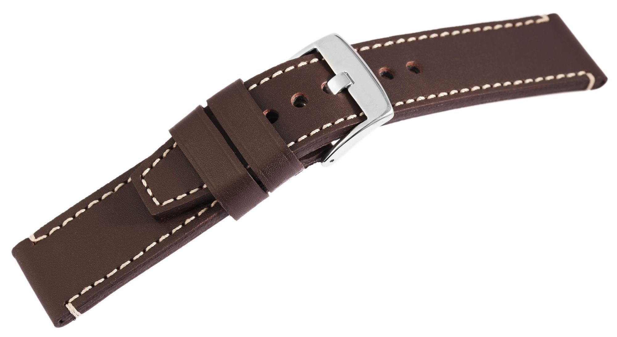Echtleder-Uhrenarmband, braun, weiße Naht, 18 mm