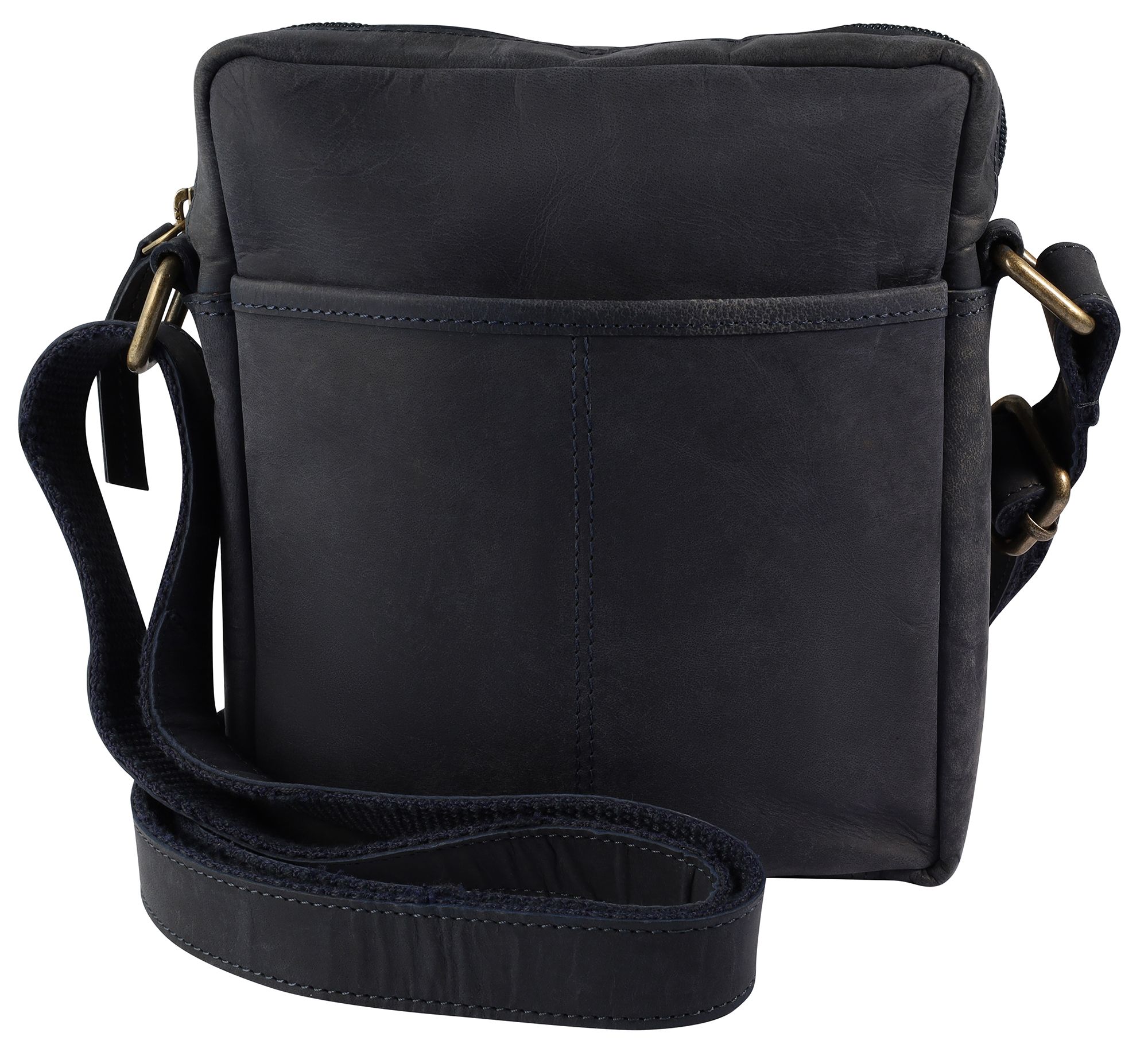 Leonardo Verrelli, Echtleder Umhängetasche, verstellbarer Riemen, mit Reißverschluss, dunkelblau