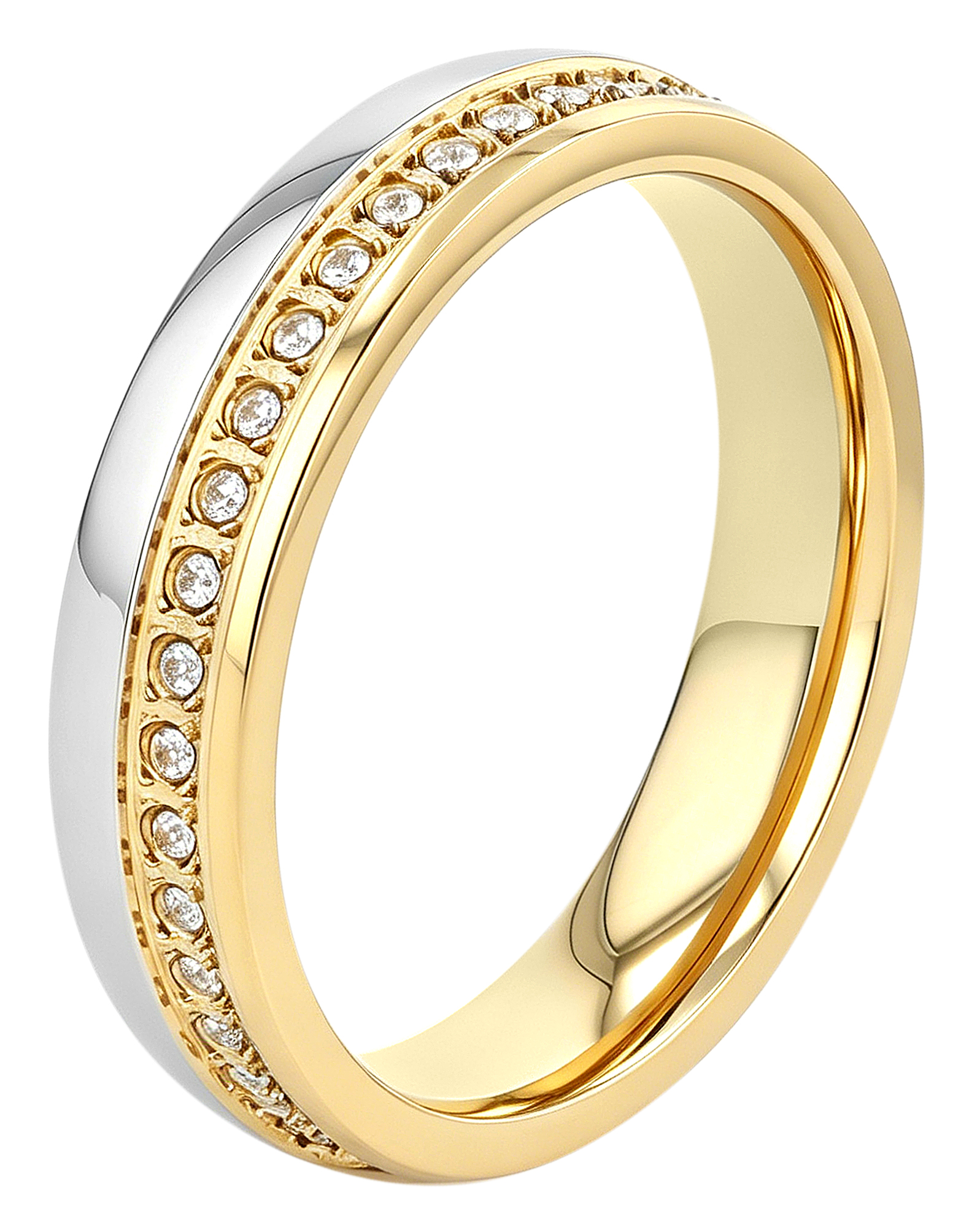"Zweisam" Akzent Damen-Partnerring Gr 52, Edelstahl, Similibesatz, bicolor