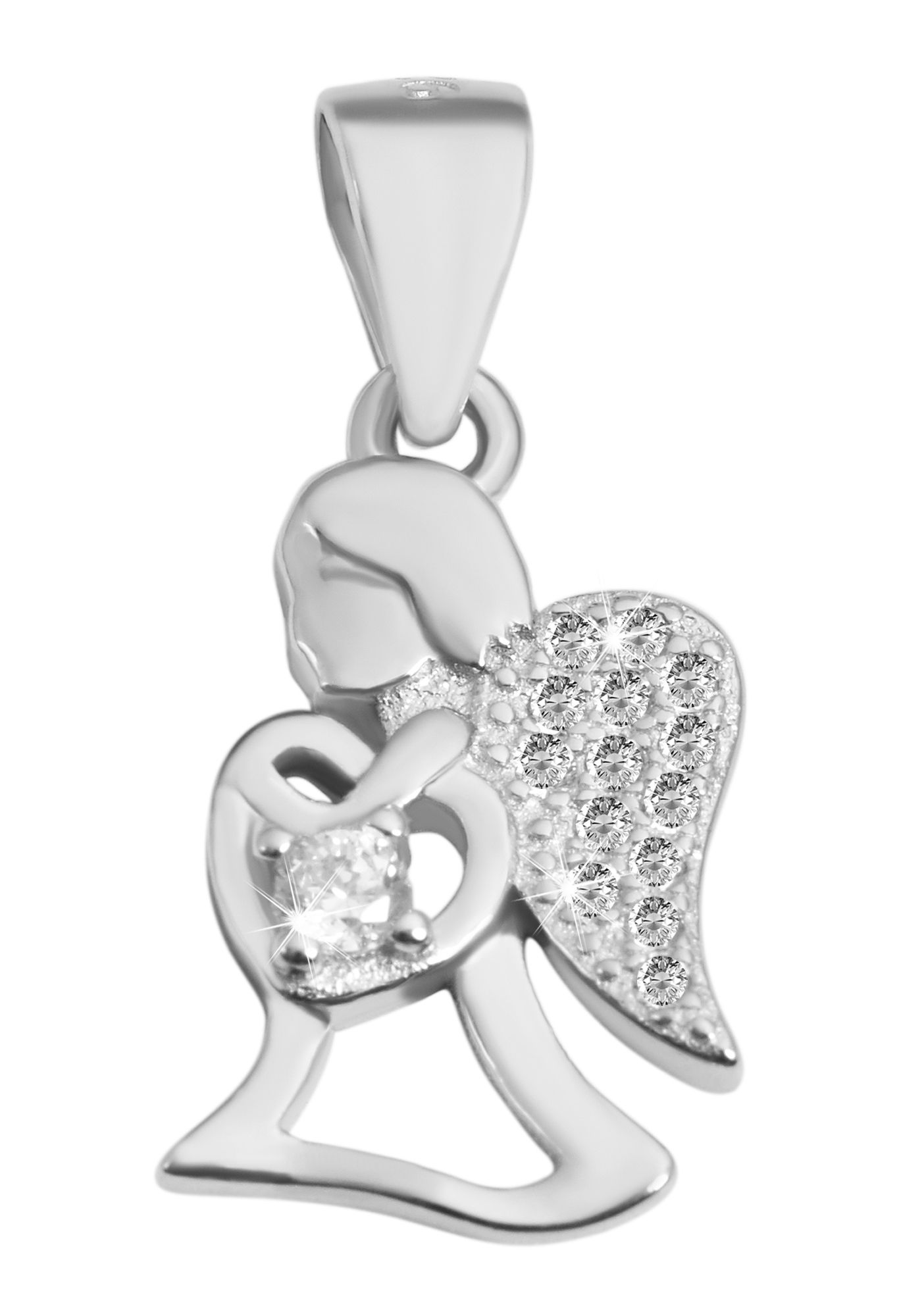 925/- Echt Silber Anhänger ohne Kette "Beheshta", Engel mit Herz und Zirkoniabesatz, 925/rhodiniert