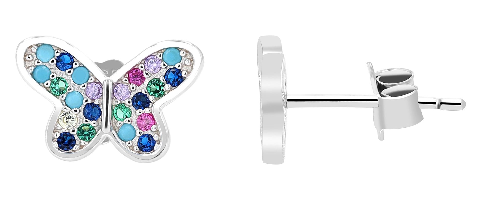 925/- Echt Silber Ohrstecker "Sophia", Schmetterling mit buntem Besatz, rhodiniert