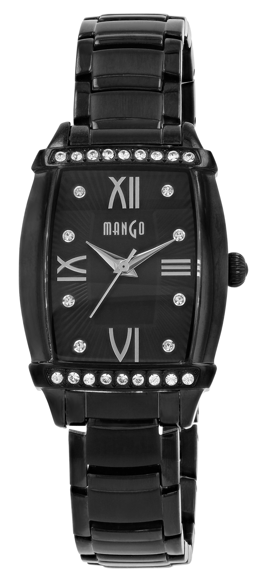 Mango Damenuhr, Edelstahl, Tonneau 39 x 26 mm, schwarz/ schwarz