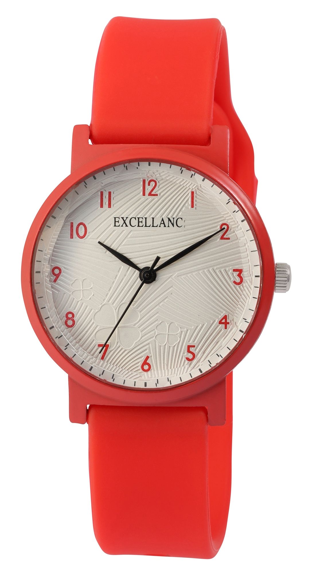 Excellanc Damenuhr, 3-Zeiger/analog, Silikonarmband, facettiertes Mineralglas, rot