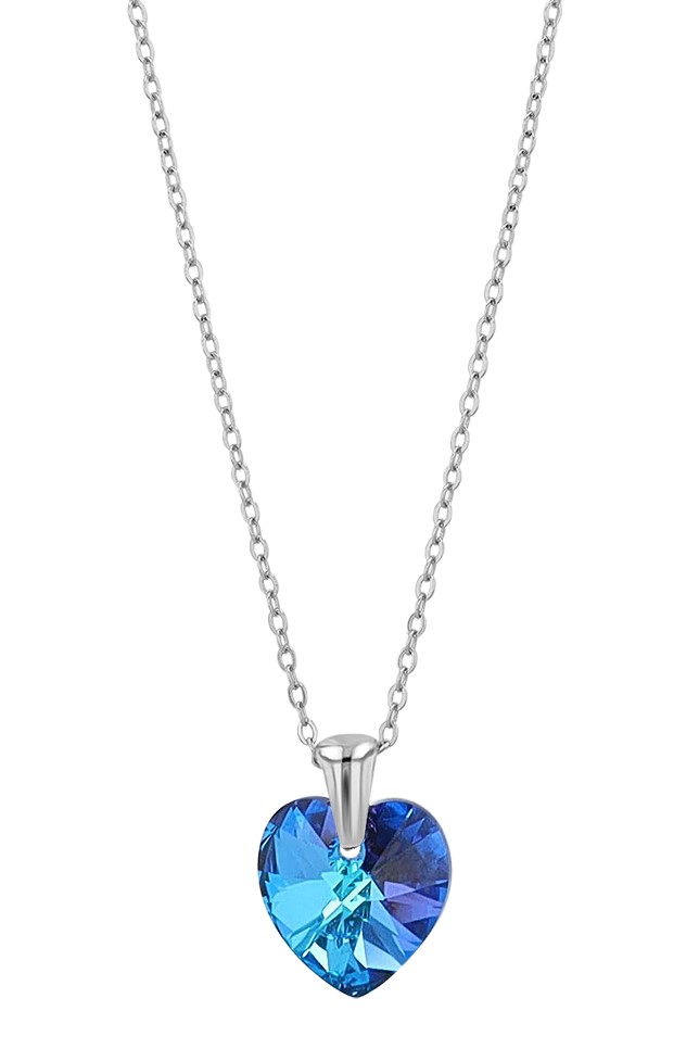 "Shauna" Edelstahlkette mit Swarovski Herz, 40 + 5 cm, silberfarben + dunkel blau