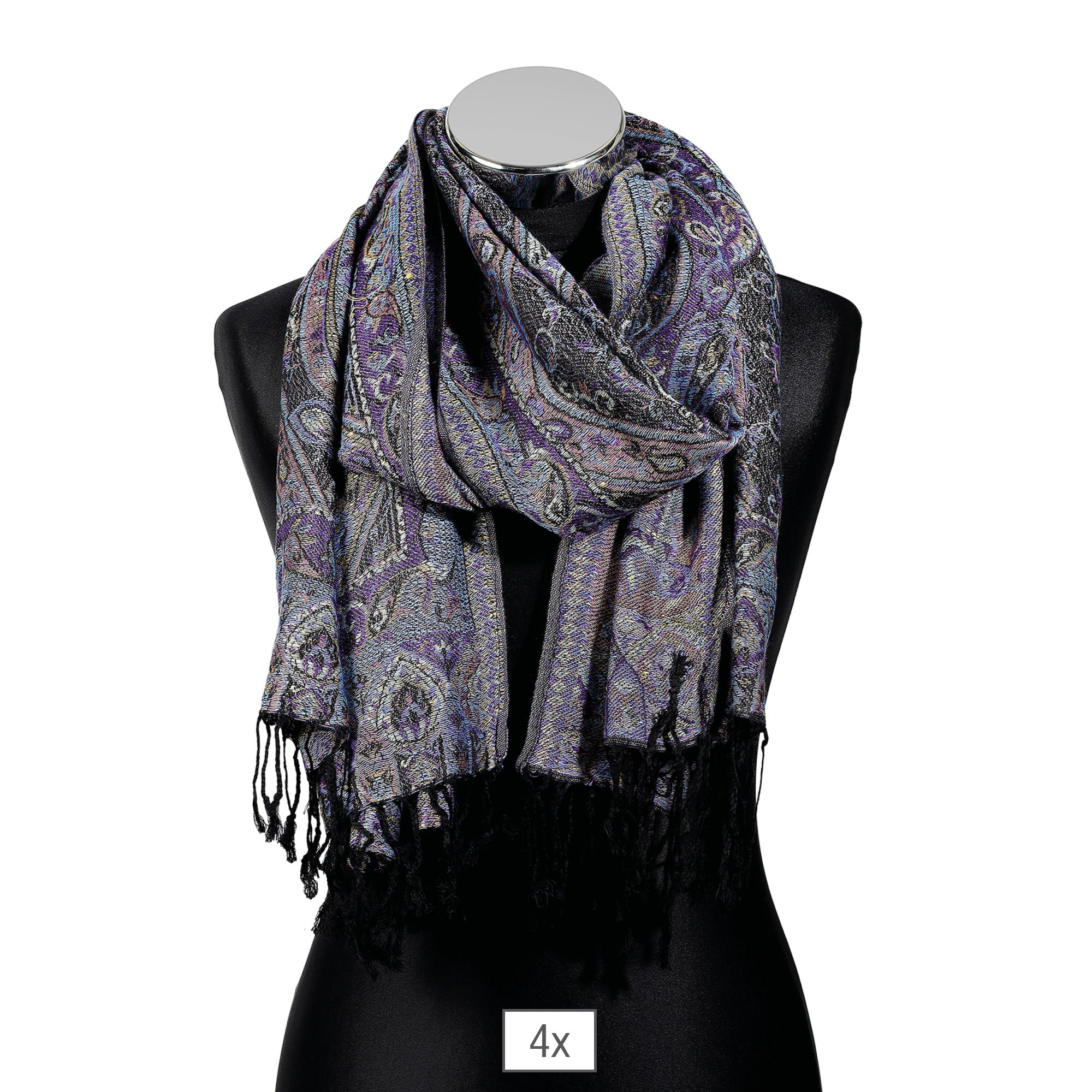 Schalpaket, 100% Viskose, VE 4, Paisley-Muster - grau/ lila Schalpaket, 100% Viskose, VE 4, Paisley-Muster - grau/ lila