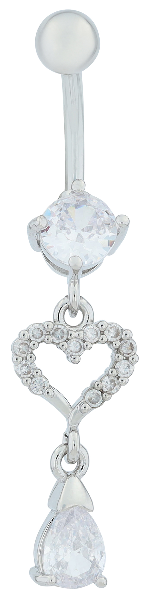 "Michell" Edelstahl-Bronze Bauchnabelpiercing, Stablänge 11 mm/ Stabstärke 2 mm, Herz, Zirkonia,