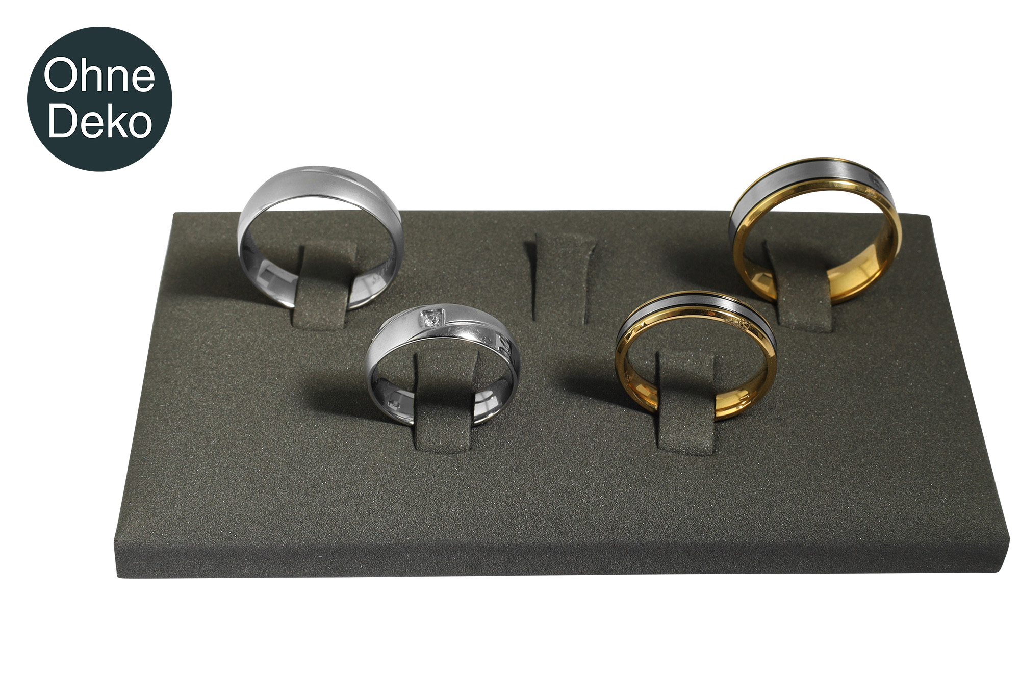 Aufsteller für 5 Ringe (Dekoserie Soft), PU-bezogen, 12 x 7 cm, grau