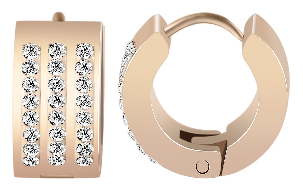 "Abebi" Edelstahl Klapp-Creolen, Similibesatz, Ø 9 mm, roségoldfarben