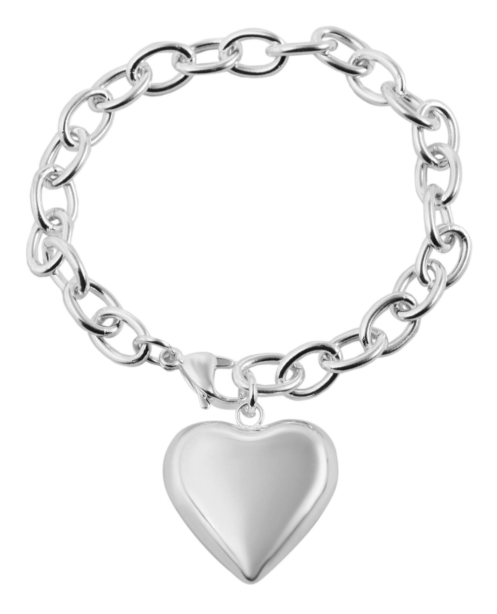 Akzent Kettenarmband aus Edelstahl mit Herzanhänger, silber plattiert