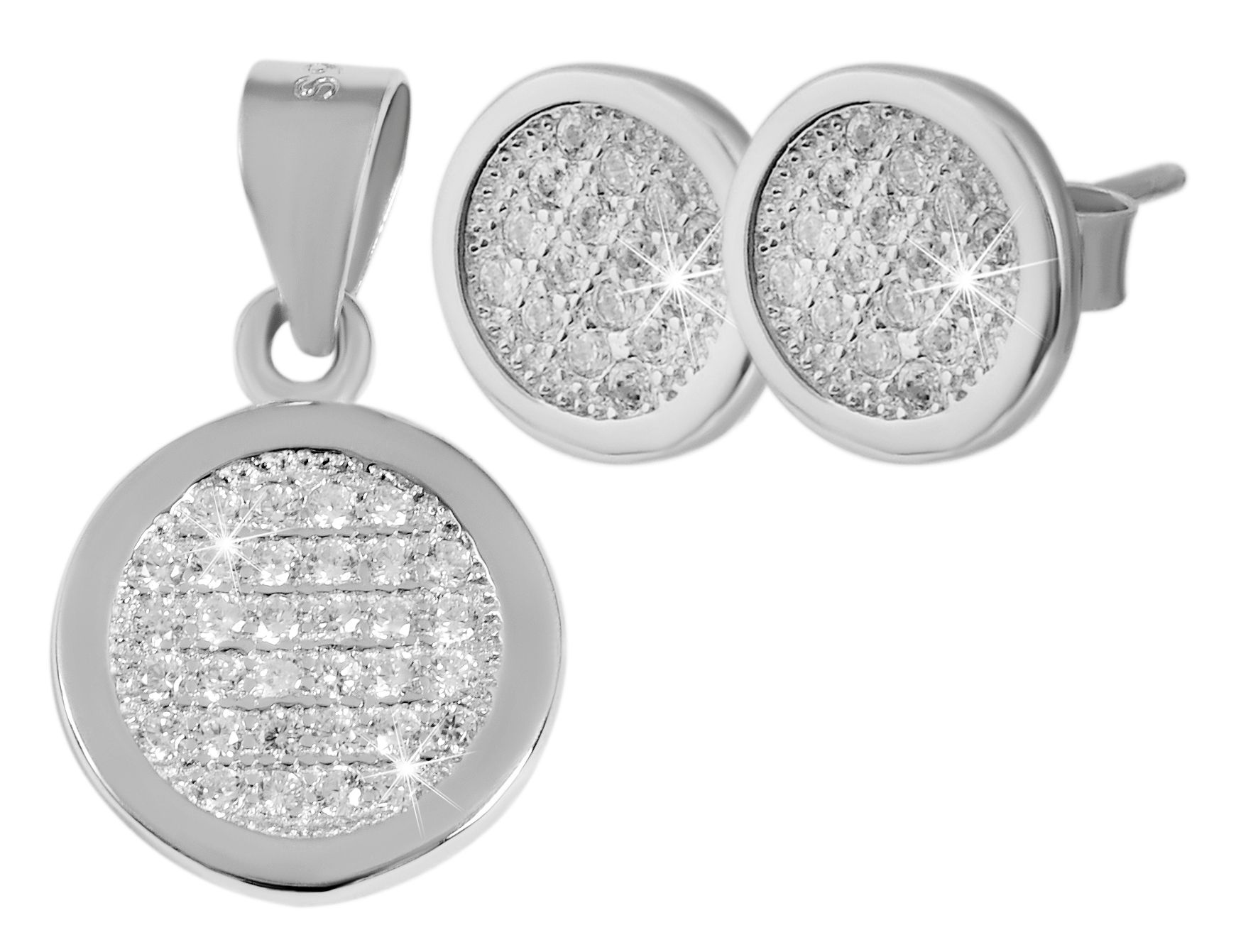 "Swea" 925/rhodiniert Echt Silber Schmuckset mit Ohrsteckern und Anhänger, Zirkoniabesatz