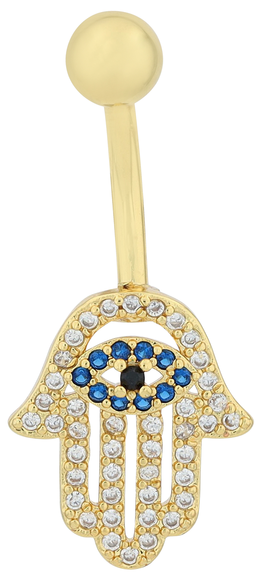 "Elvira" Edelstahl-Bronze Bauchnabelpiercing, Länge 11mm/ Stärke 1,8 mm, Zirkonia, goldfarben
