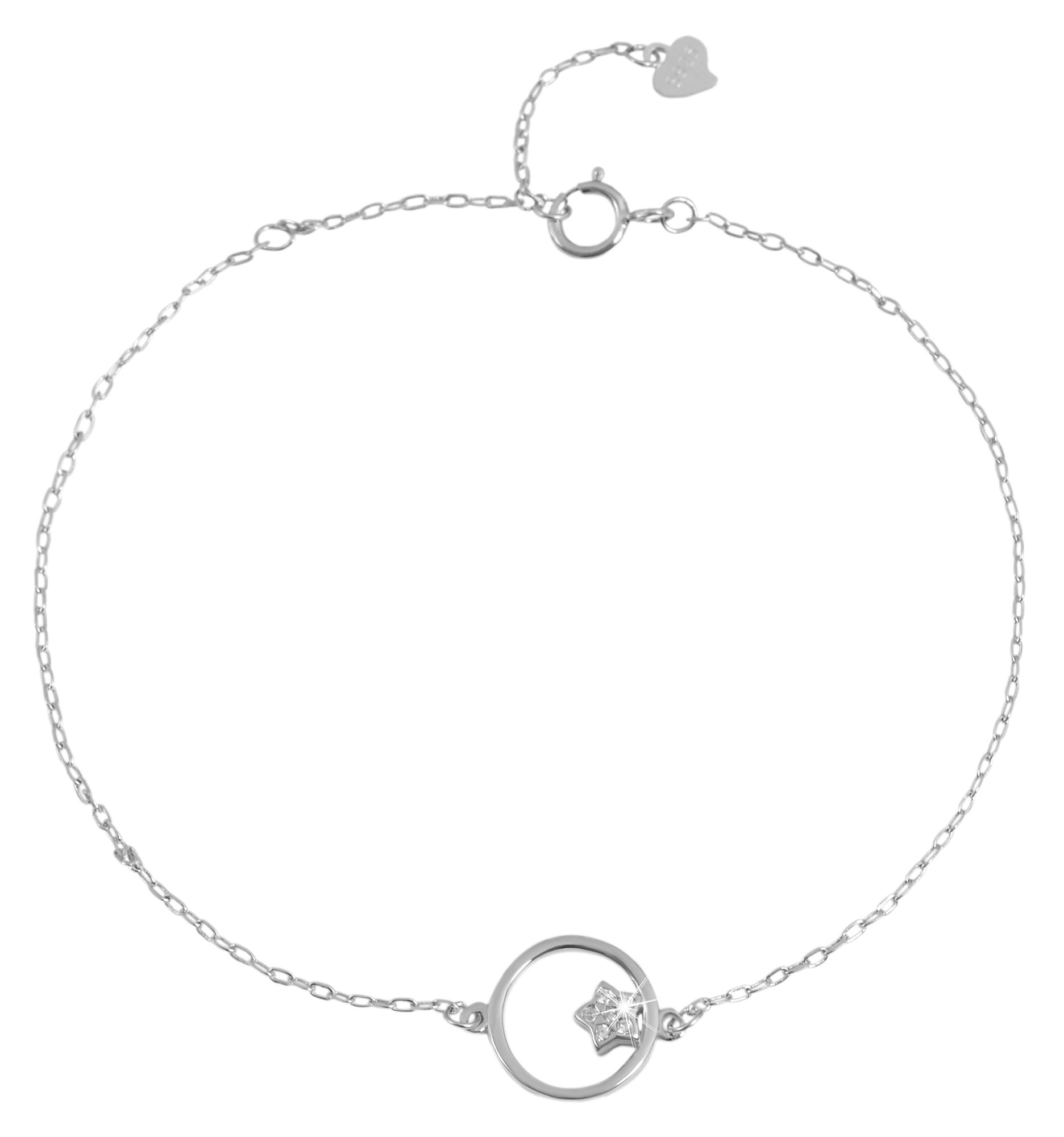 "Deda" 925/- Echt Silber Armband Kreis und Stern mit Zirkoniabesatz, 17+3 cm, rhodiniert