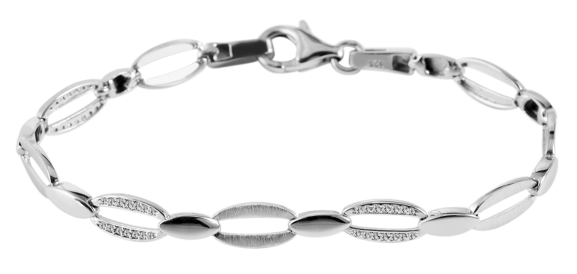 925/- Echt Silber Armband "Amélie", Zirkoniabesatz, matt/poliert, 925/rhodiniert