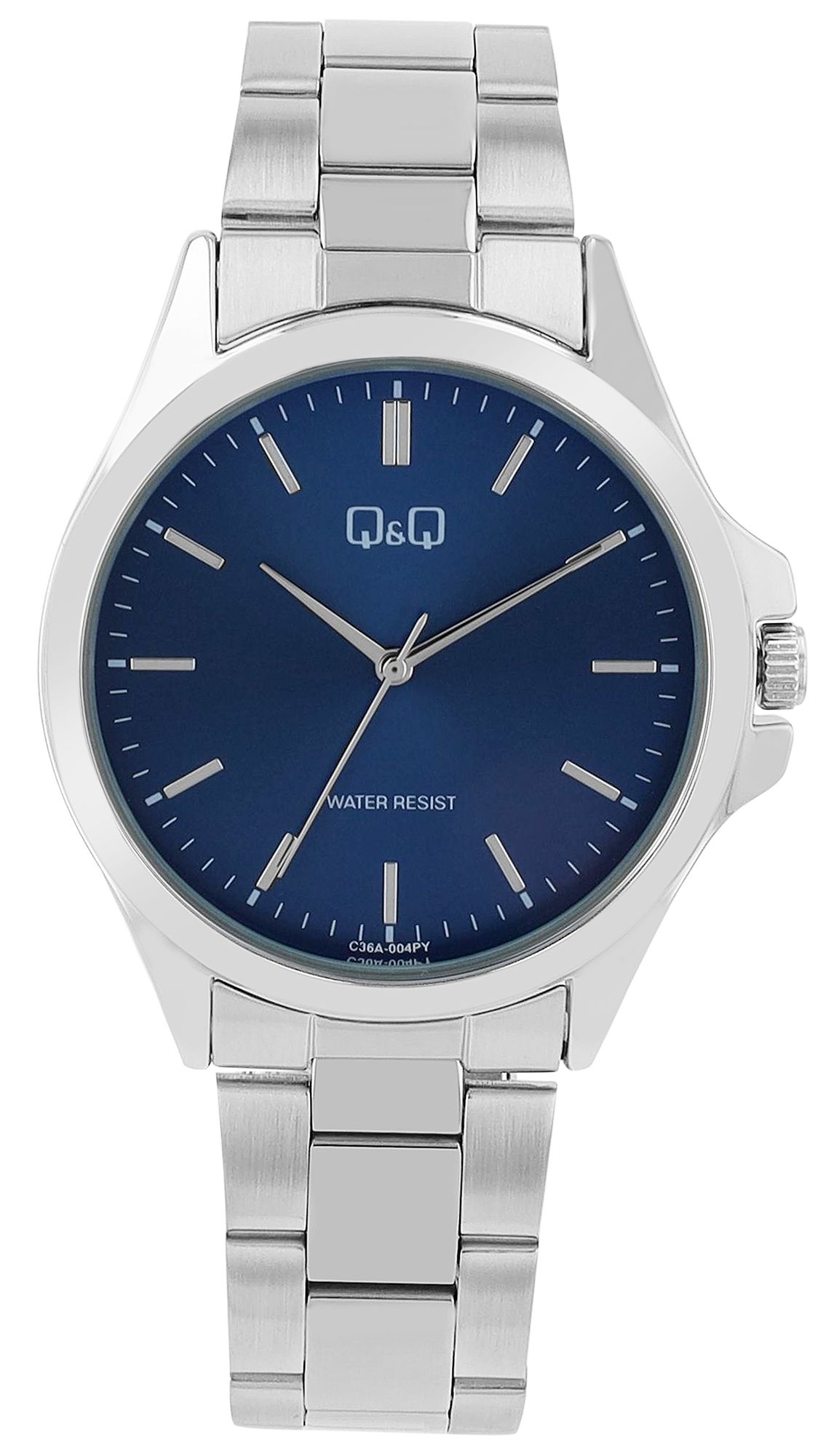 Q&Q Herrenuhr, Edelstahlband, Ø 40 mm, silberfarben/ blau
