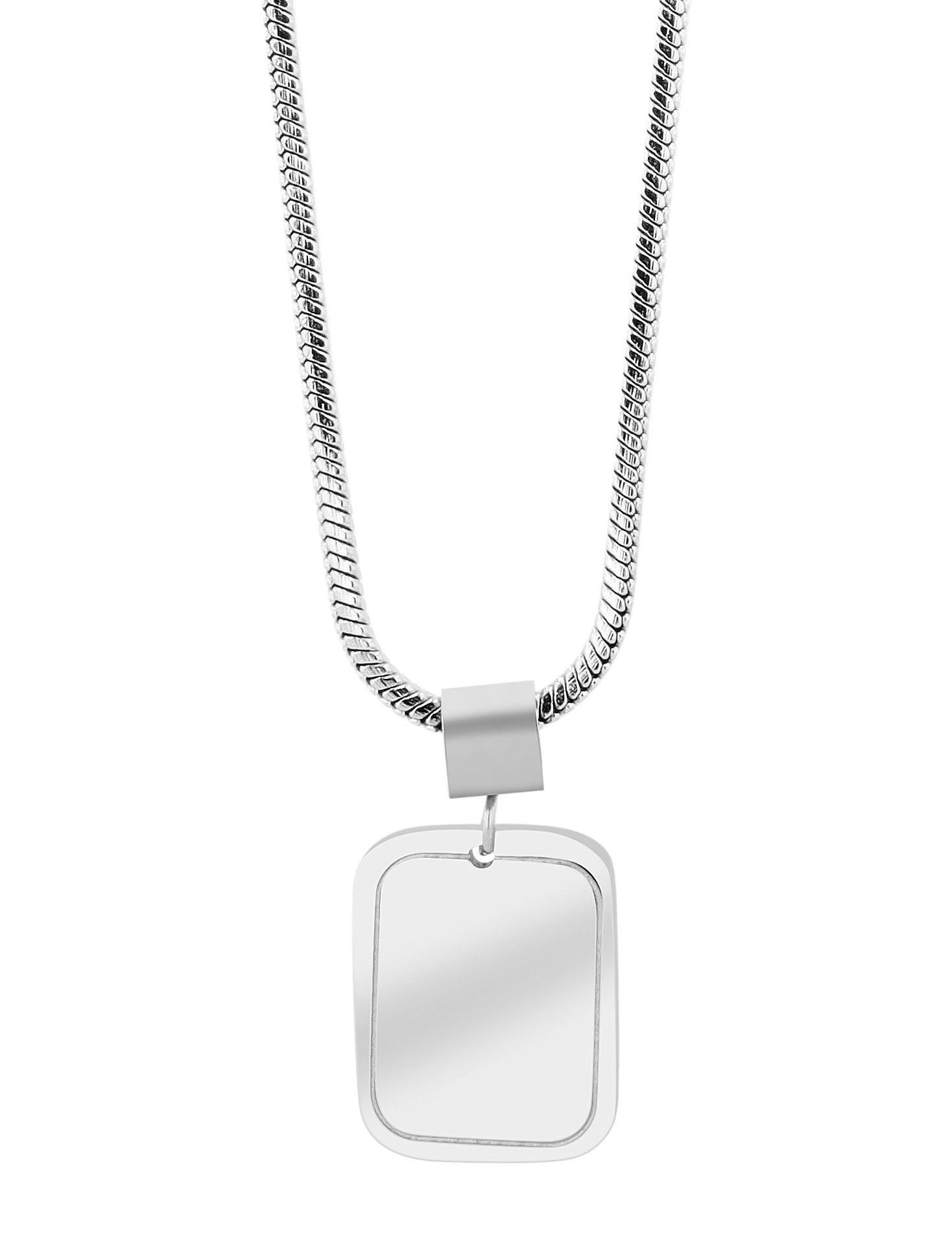 Akzent Schlangenkette, vierkant, Edelstahl, Gravuranhänger, 45+5 cm, silberfarben