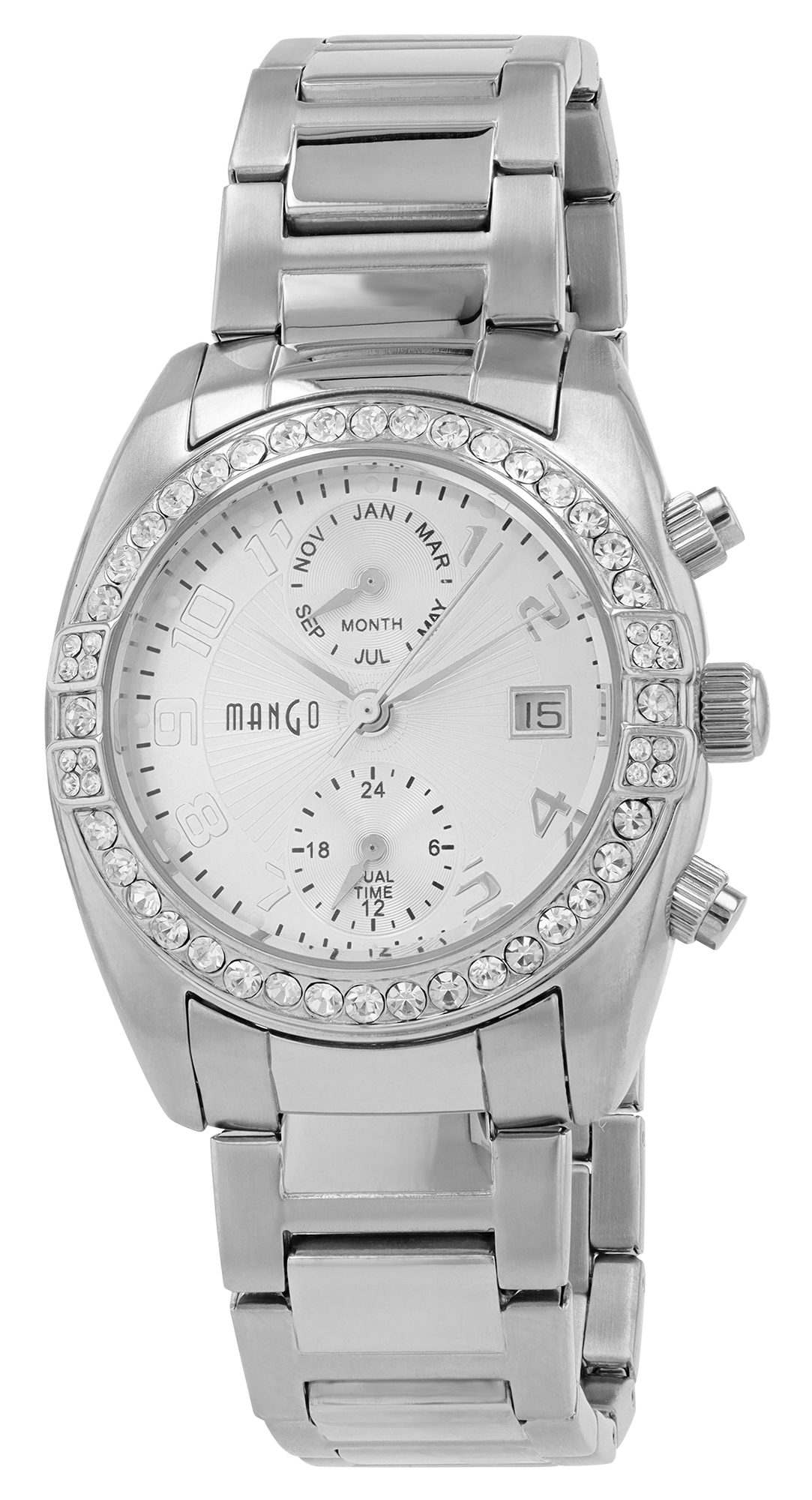 Mango "Dual Time" Edelstahl Damenuhren Ø 36 mm, silberfarben/ weiß