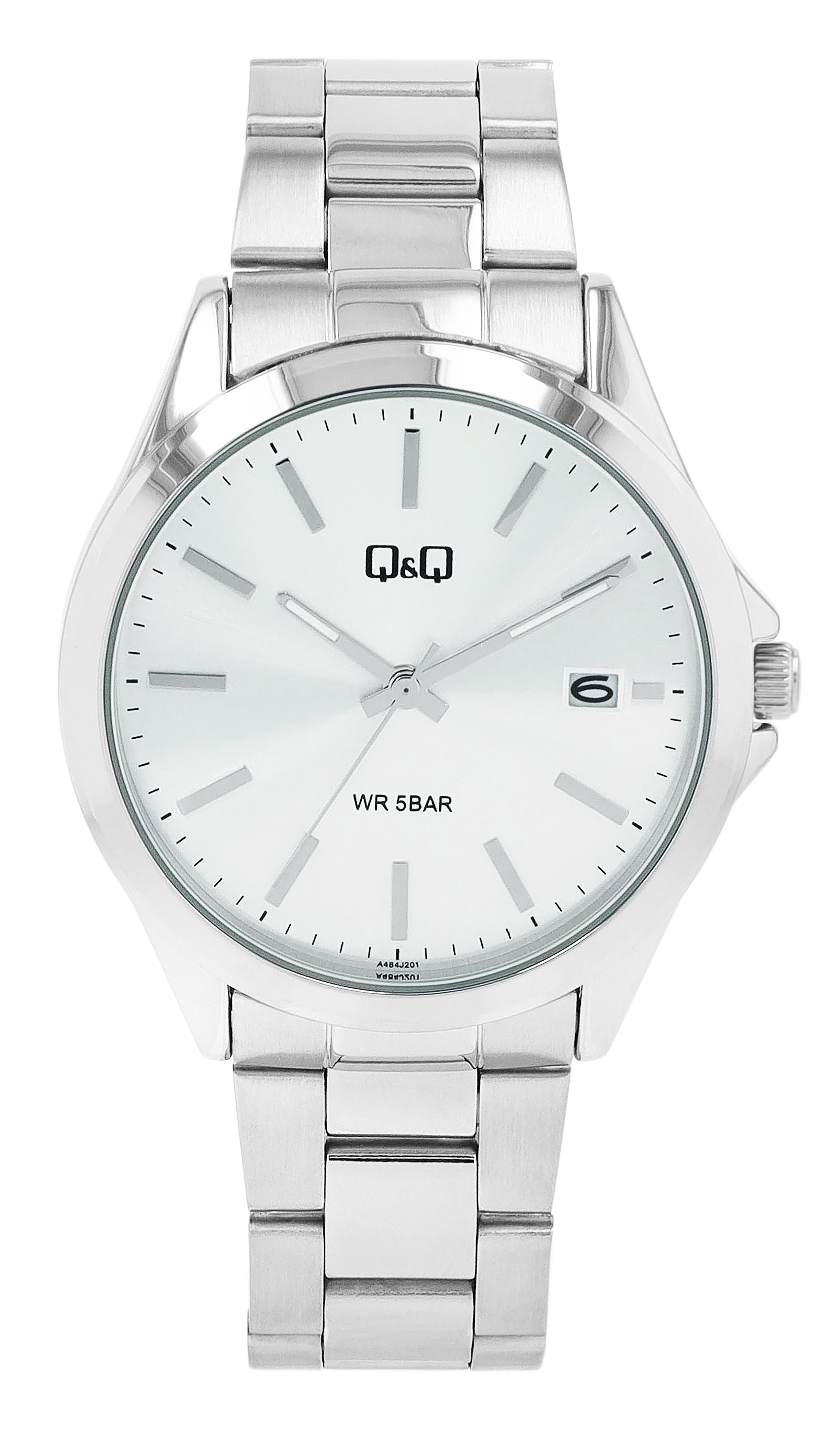 Q&Q Herrenuhr mit Gliederarmband, Edelstahl, 5 ATM, Datumsanzeige, silberfarben
