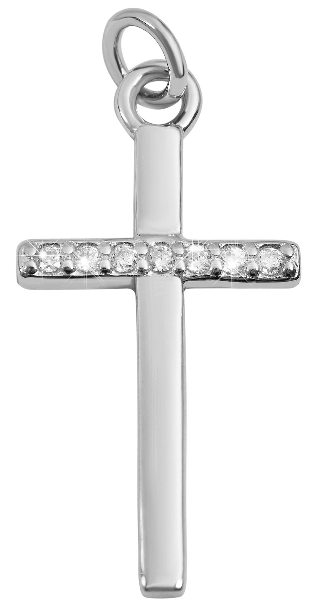 925/- Echt Silber Anhänger ohne Kette "Mojdeh", Kreuz mit Zirkoniabesatz, 925/rhodiniert