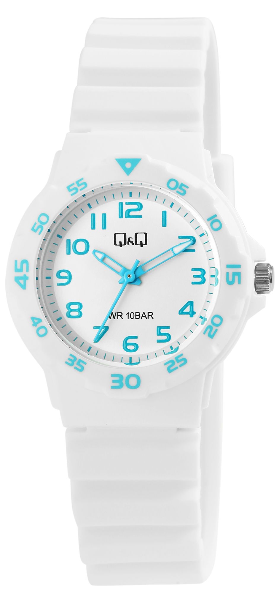 Q&Q Damen-/ Jugenduhr, Silikonarmband, 10 Bar, weiß/hellblau