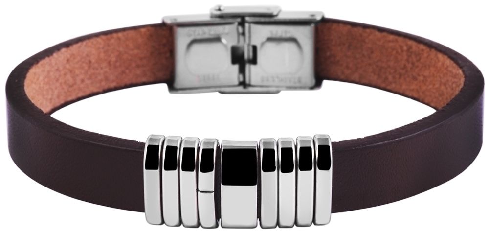 "Yohya", Echtlederarmband, Edelstahlelemente, braun/silberfarben, 21 cm